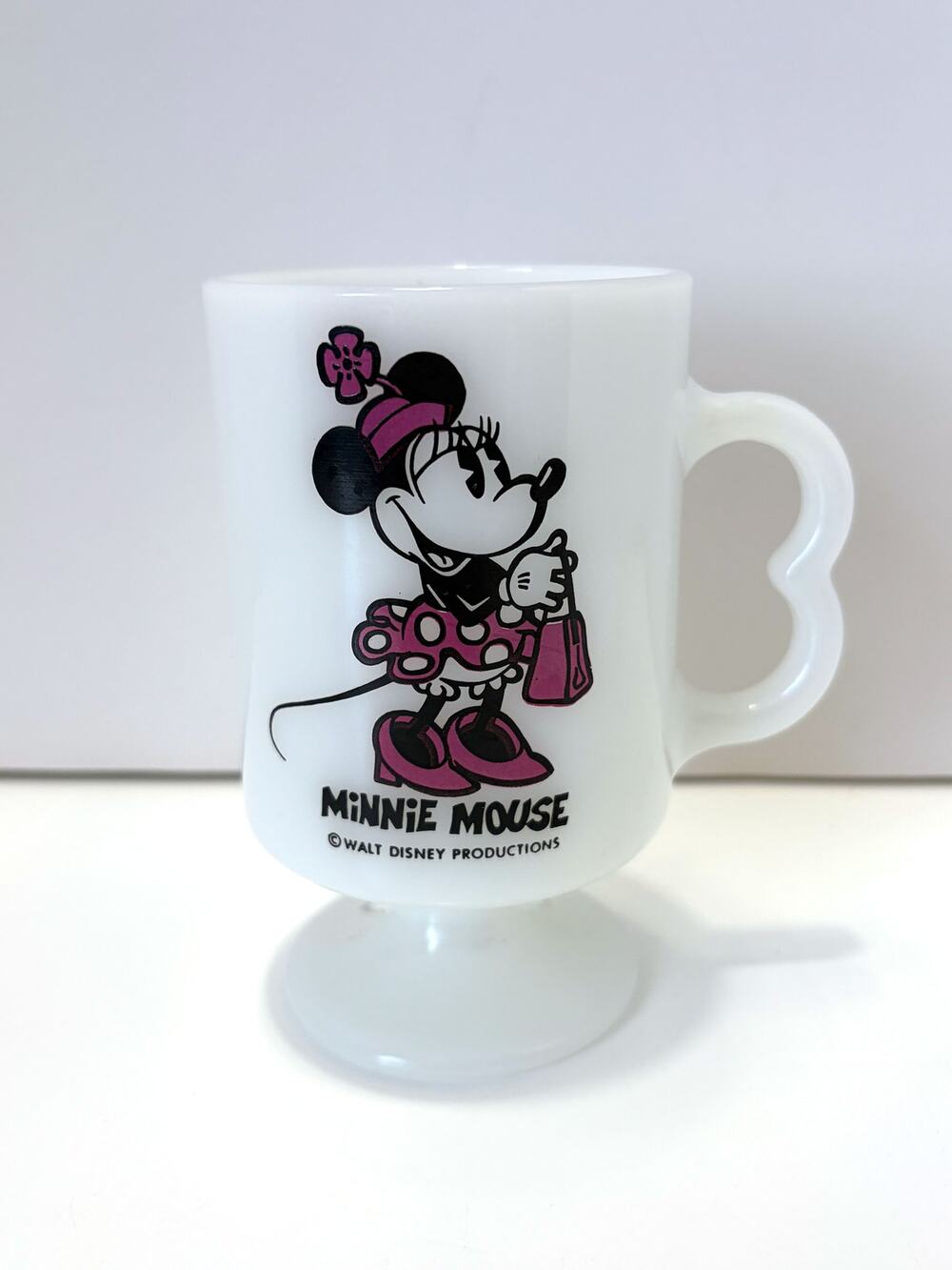 Vintage Minnie Mouse Walt Disney Productions Milk Glass Pedestal Mug Footed Cup